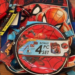 Marvel Spider-Man Boys Backpack with
Lunch Bag, 4-Piece Set Red Blue